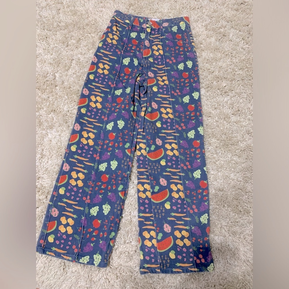 Lisa Says Gah Blue Floral & Fruit Wide Leg Jeans - Picture 6 of 9
